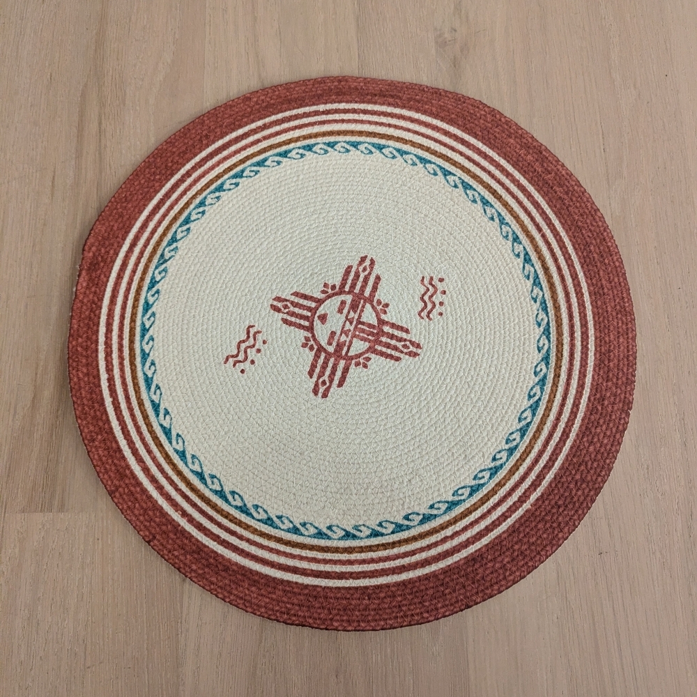 Round Red and White Woven Placemat - New
